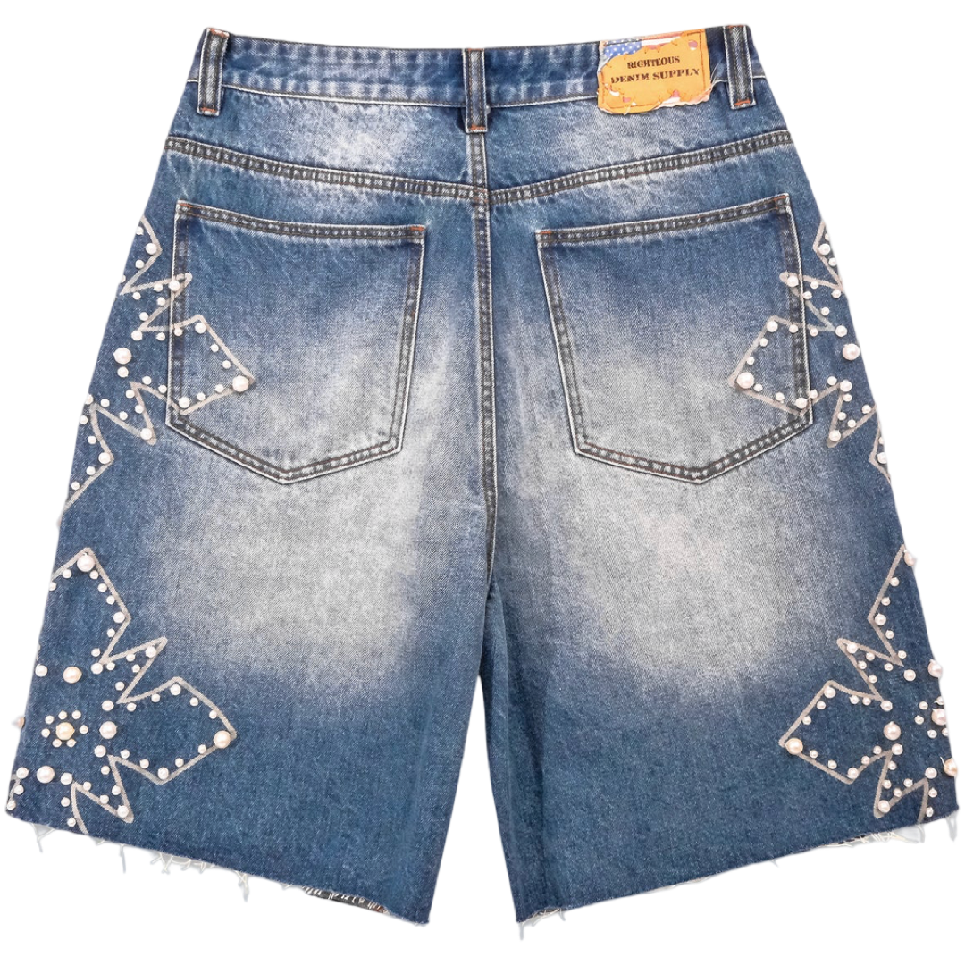 Righteous Pearl Distressed Denim Shorts
