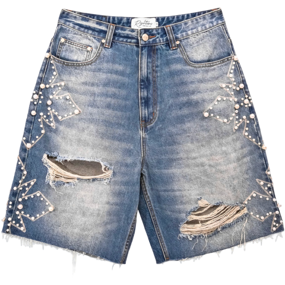 Righteous Pearl Distressed Denim Shorts