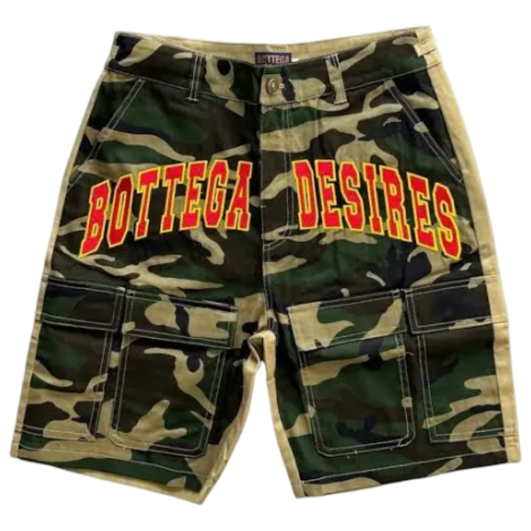 Bottega Desires Camo Cargo Shorts