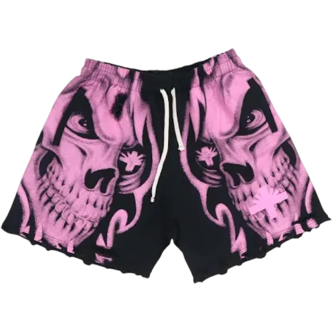 Vertabrae Skull Storm Shorts (Black/Pink)