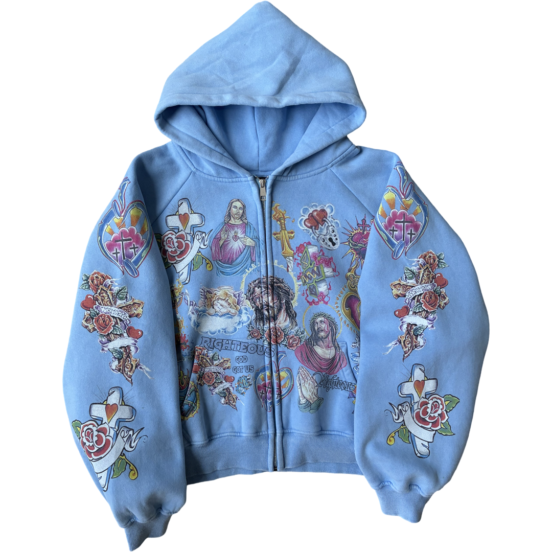 Righteous "Risen King" Cropped Zip Up (Blue)