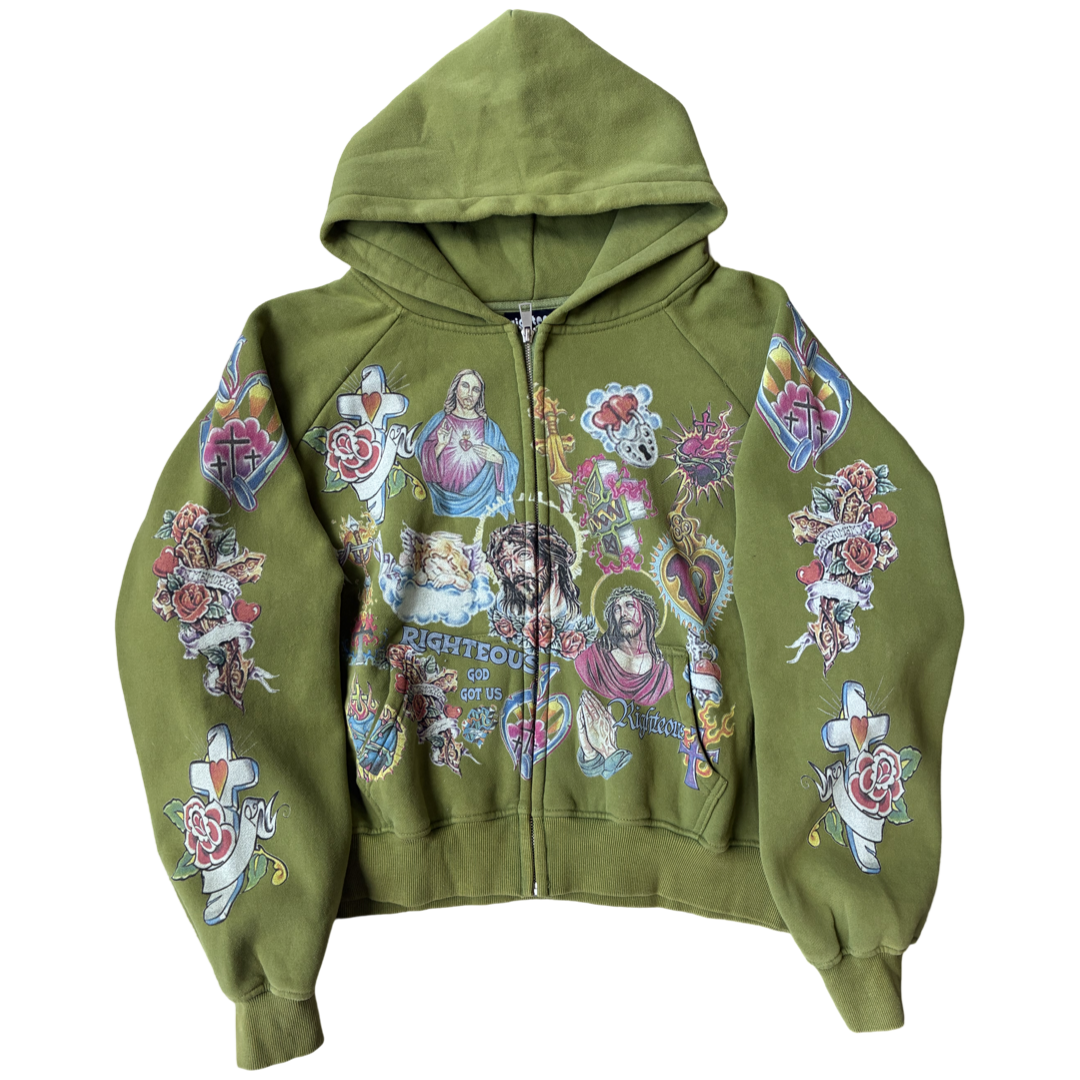 Righteous "Risen King" Cropped Zip Up (Green)