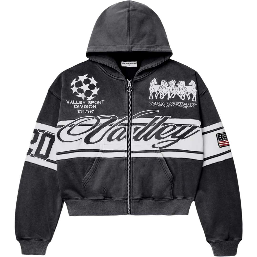 Vale Cursive Zip Up Hoodie (Black)