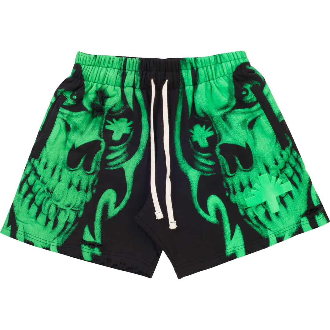 Vertabrae Skull Storm Shorts (Black/Green)