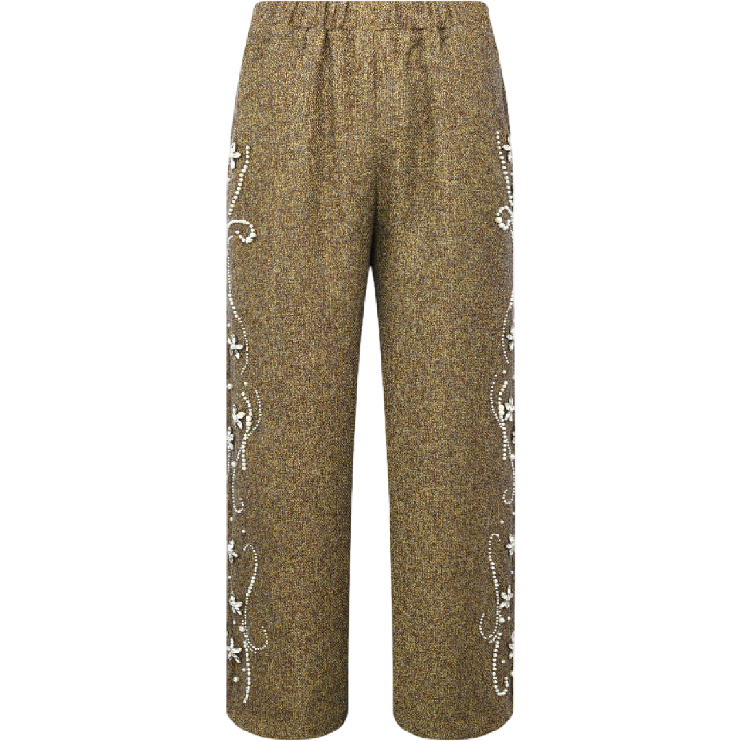 Birth of Royal Child Embellished Floral Knit Pants (Green)