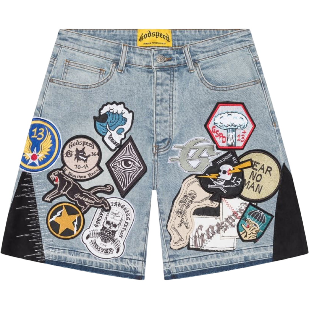 GodSpeed Patchwork V2 Denim Shorts (Blue)
