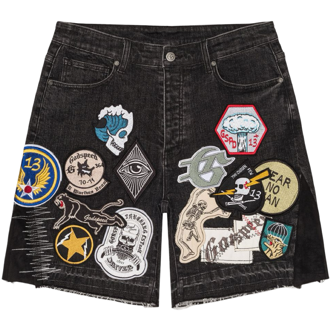GodSpeed Patchwork V2 Denim Shorts (Black)