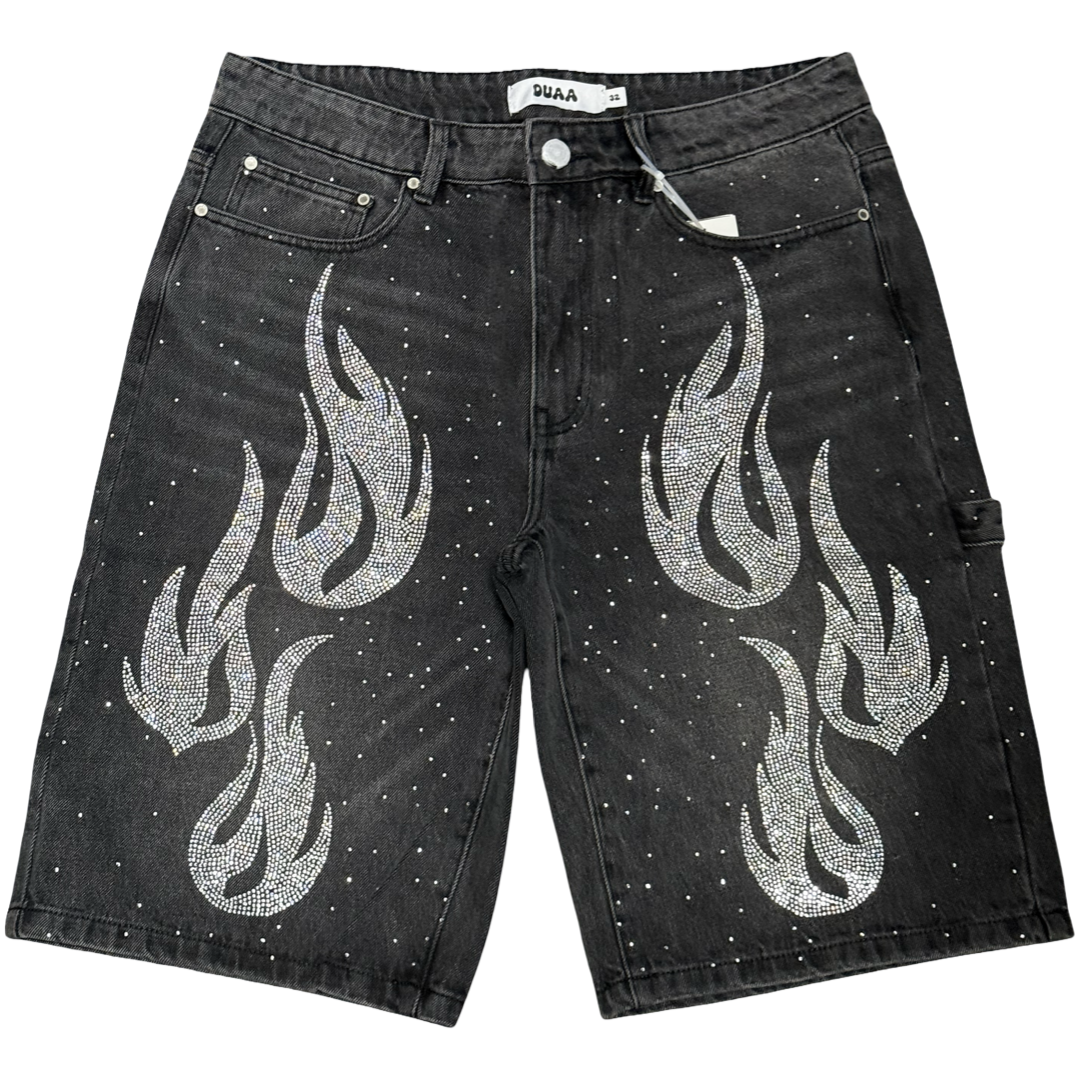 Duaa Thriving Flame Denim Shorts (Black)
