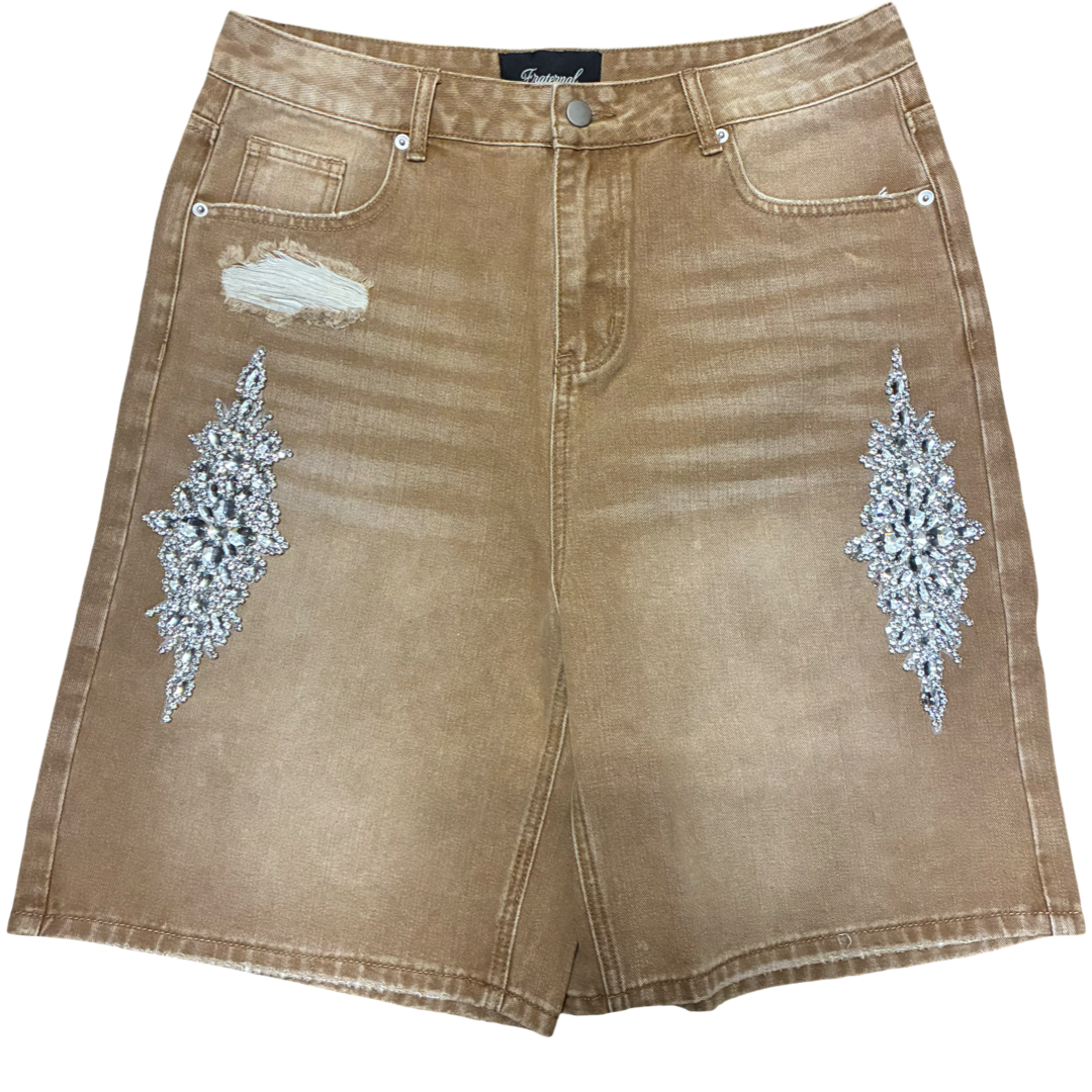 Fraternal Floral Sparkling Tan Jean Shorts