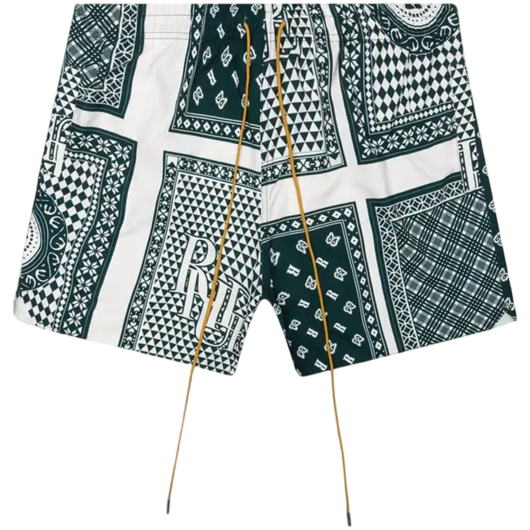 Rhude Card Print Swim Trunk (Green)