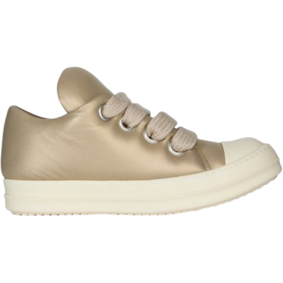 Rick Owen's Gold Puffer Jumbo Lace Low Sneaker (Gold/Milk/Milk)