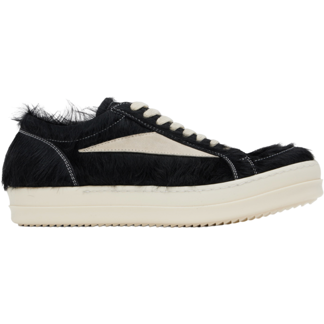 Rick Owen's Leather Vintage Fur Low Sneaker (Black/Milk/Milk)