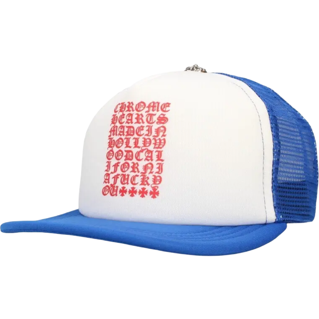 Chrome Hearts 'Eyechart' Trucker Hat (Blue/White/Red)