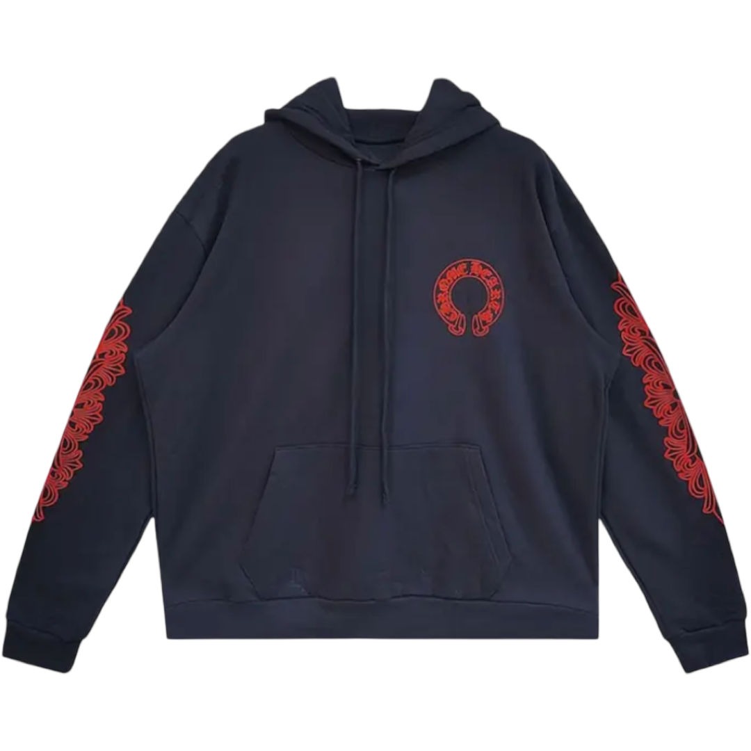Chrome Hearts Horseshoe Floral Hoodie (Navy/Red)