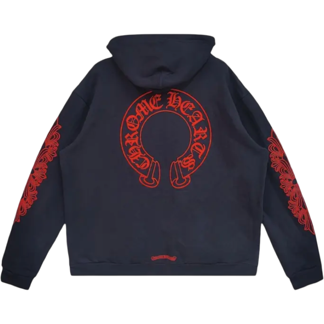 Chrome Hearts Horseshoe Floral Hoodie (Navy/Red)