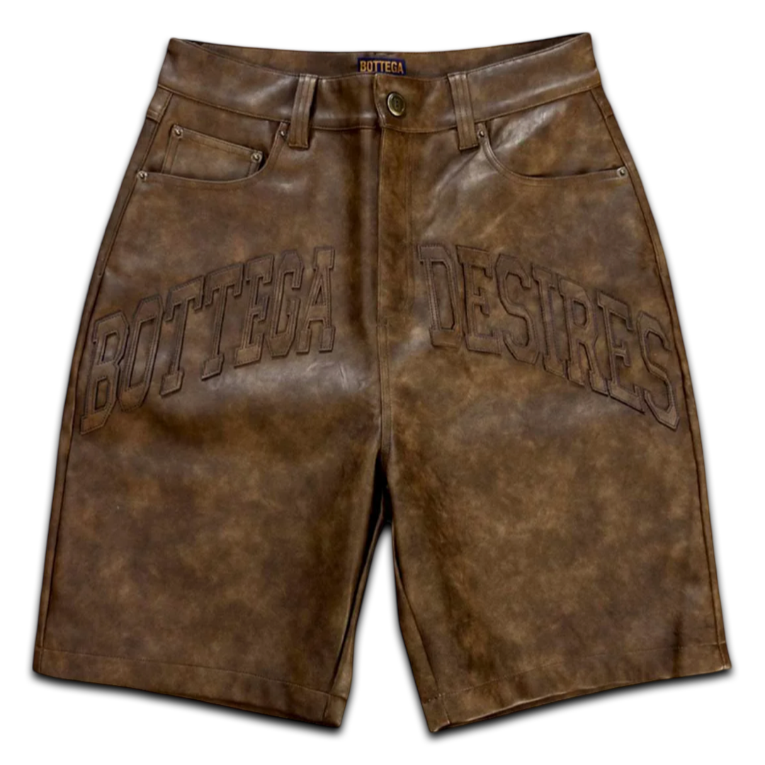 Bottega Desires Brown Leather Shorts