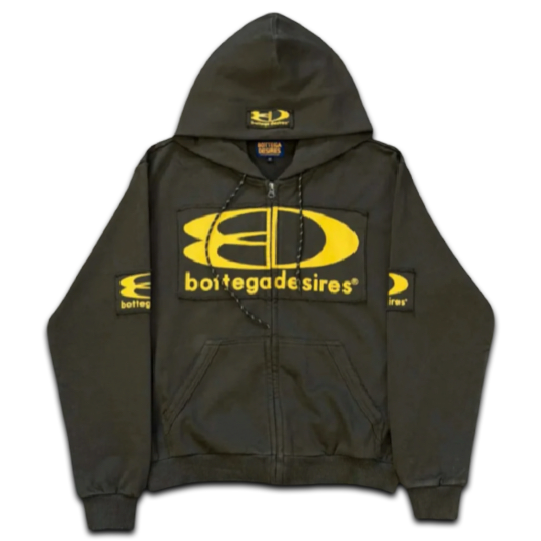 Bottega Desires Tech Zip Up Hoodie (Off-Black/Yellow)