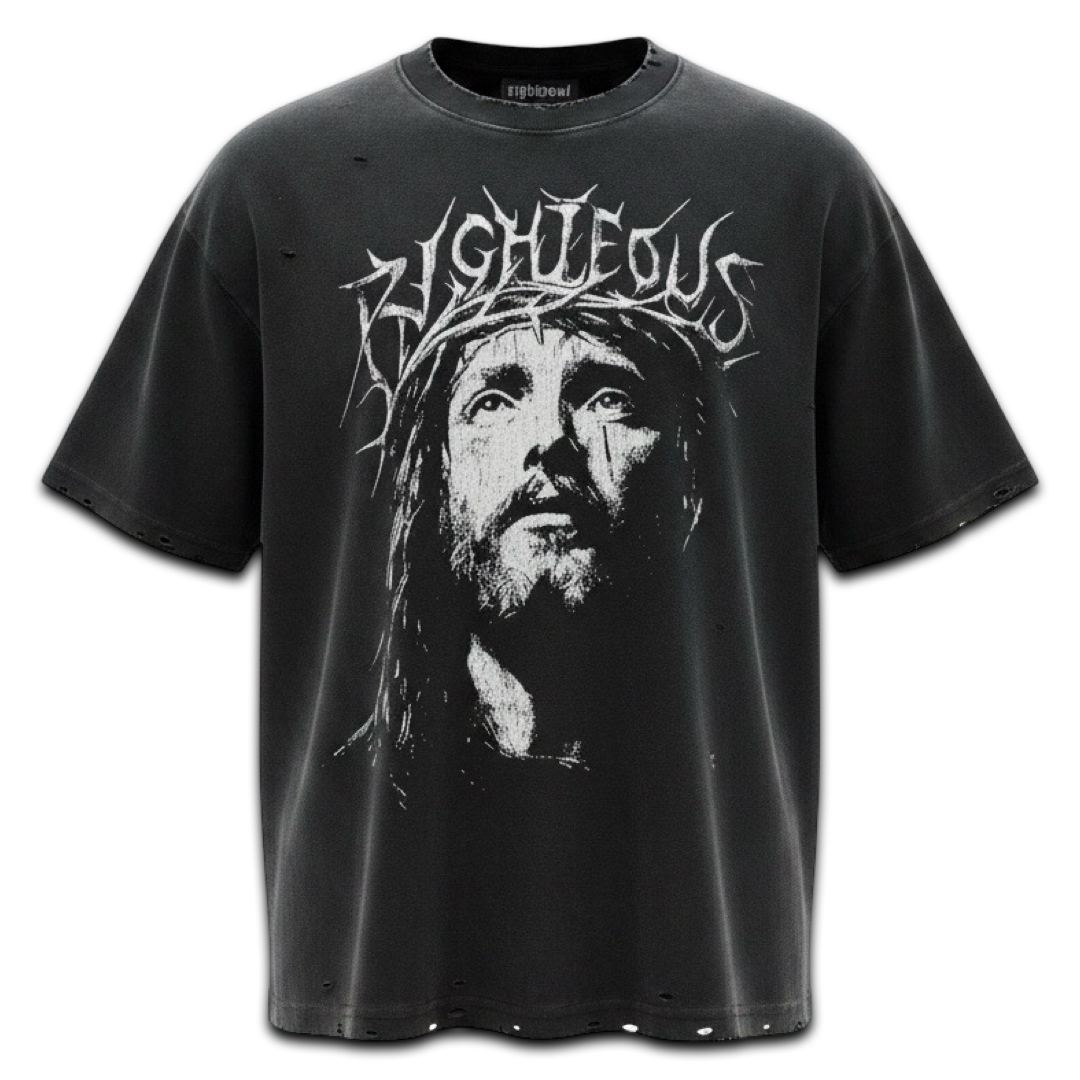Righteous “Jesus Crowned” Tee (Faded Black)