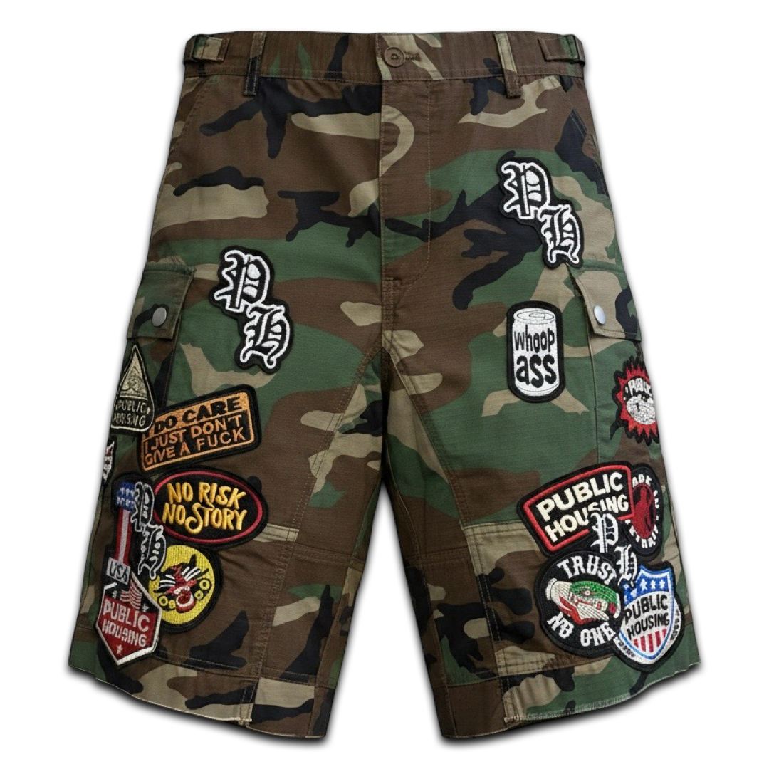 Public Housing Camo Biker Patch Shorts