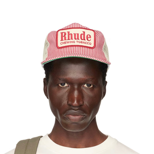 Rhude STRIPED TOBACCO TRUCKER HAT RED