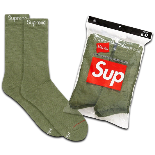 Supreme Hanes Crew Socks 4 Pack (Olive)