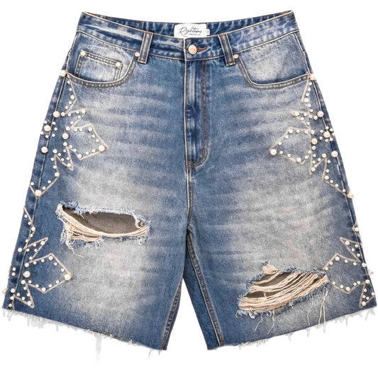 Righteous Pearl Distressed Denim Shorts