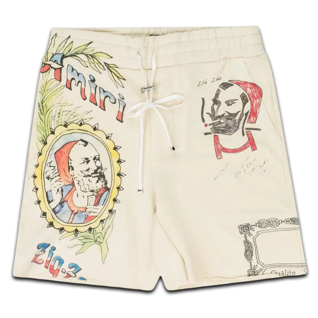 Amiri Zig Zag Sketch Sweatshorts (Cream)