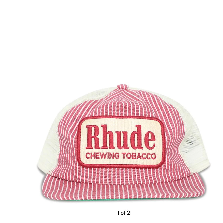 Rhude STRIPED TOBACCO TRUCKER HAT RED