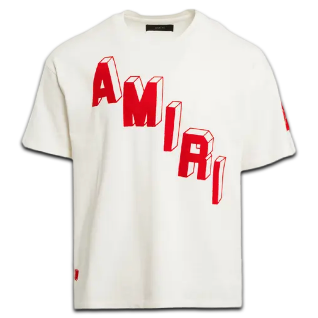 Amiri Flocked Hockey Skater Tee (Cream/Red)