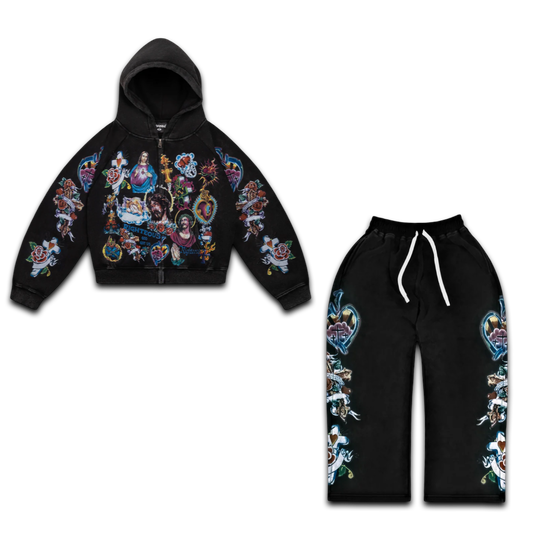 Righteous Kids "Risen King" Cropped Zip Up & Sweats (Black)