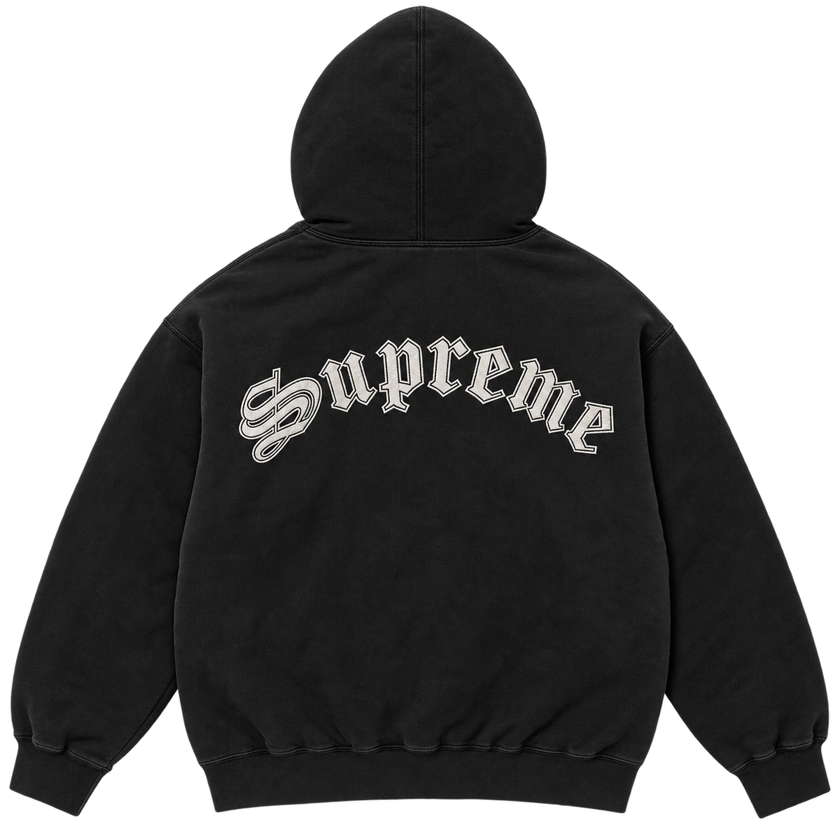 Shearling Lined Zip Up Hooded Sweatshirt 'Black'