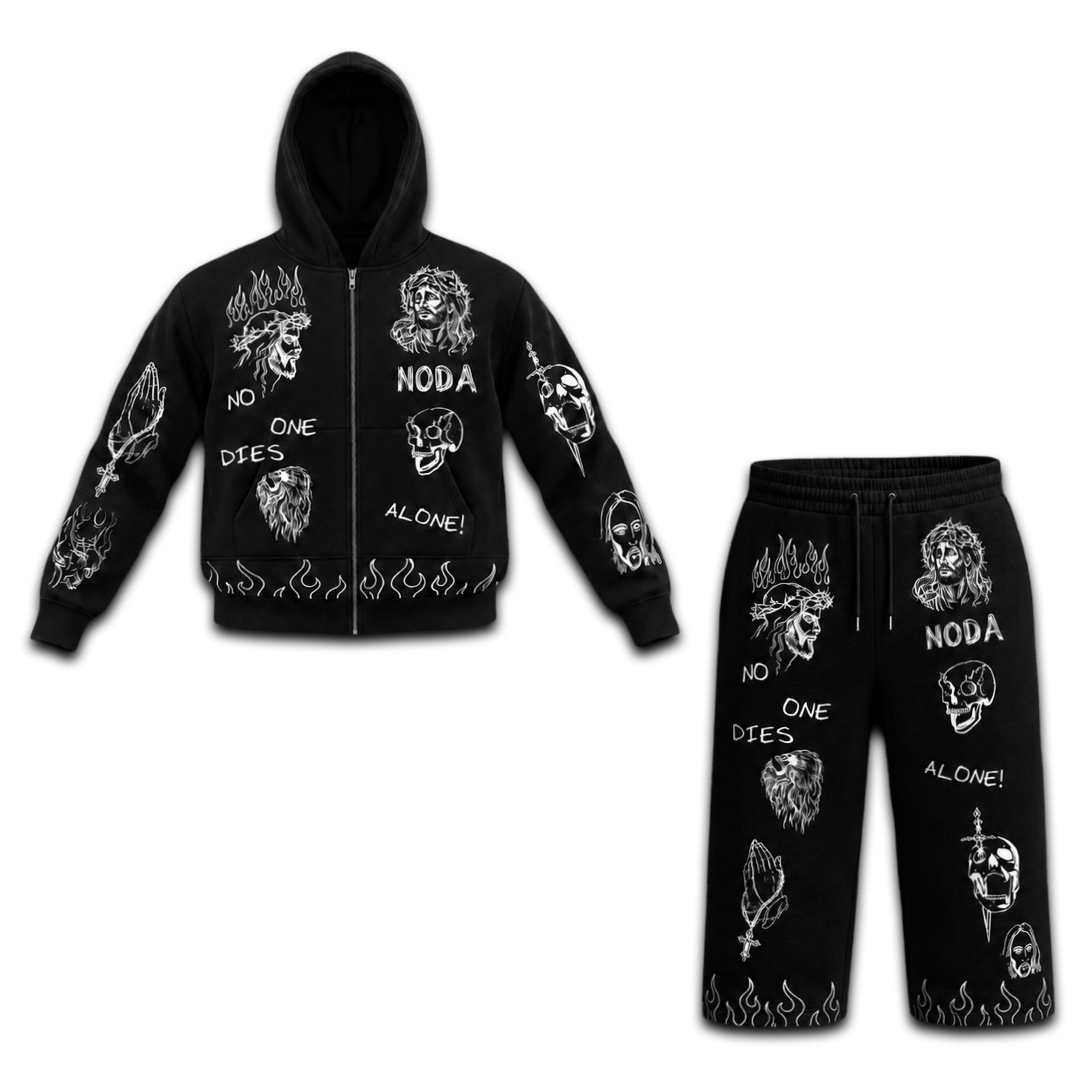 N.O.D.A Black Ashes Hoodie/Shorts Set