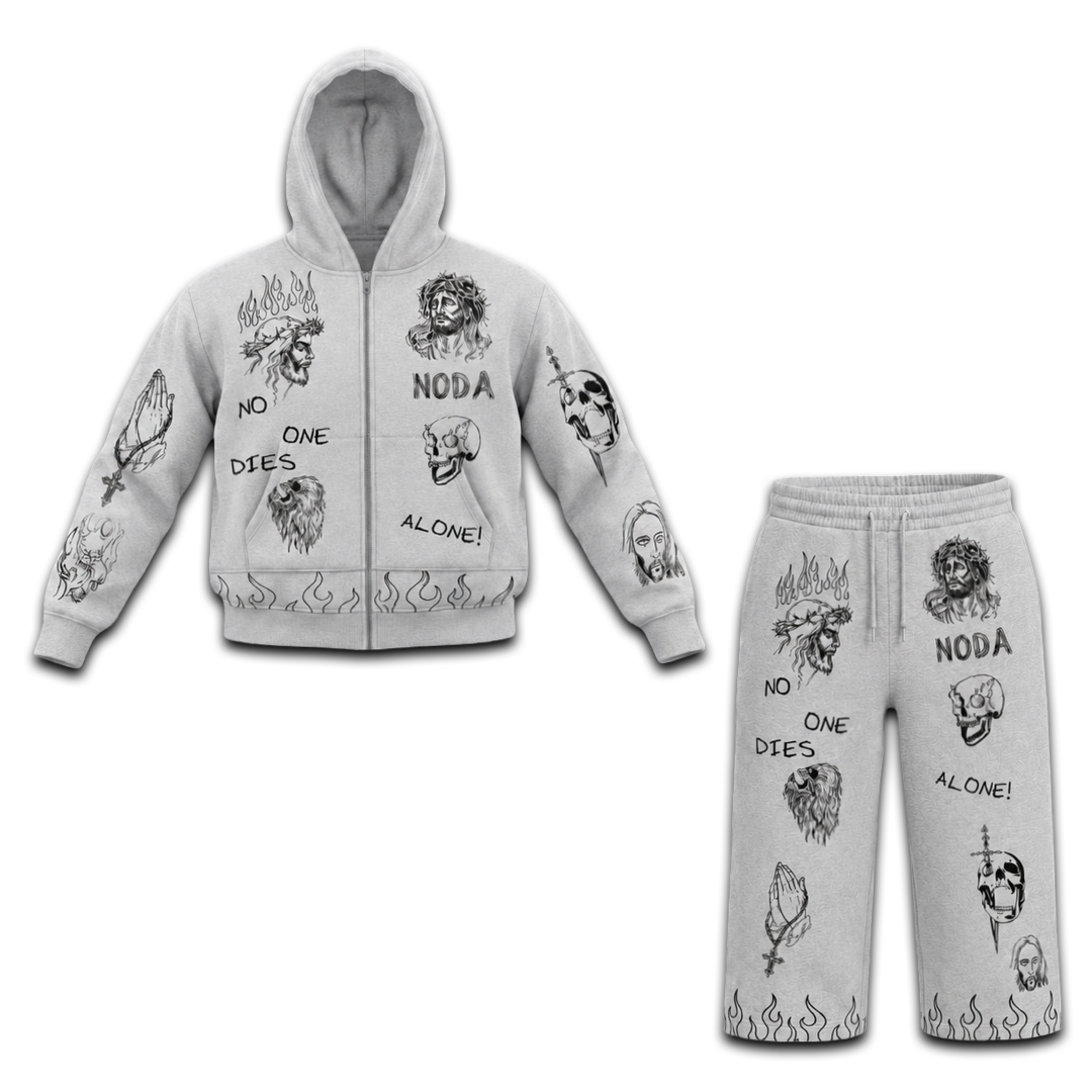 N.O.D.A Grey Ashes Hoodie/Shorts Set