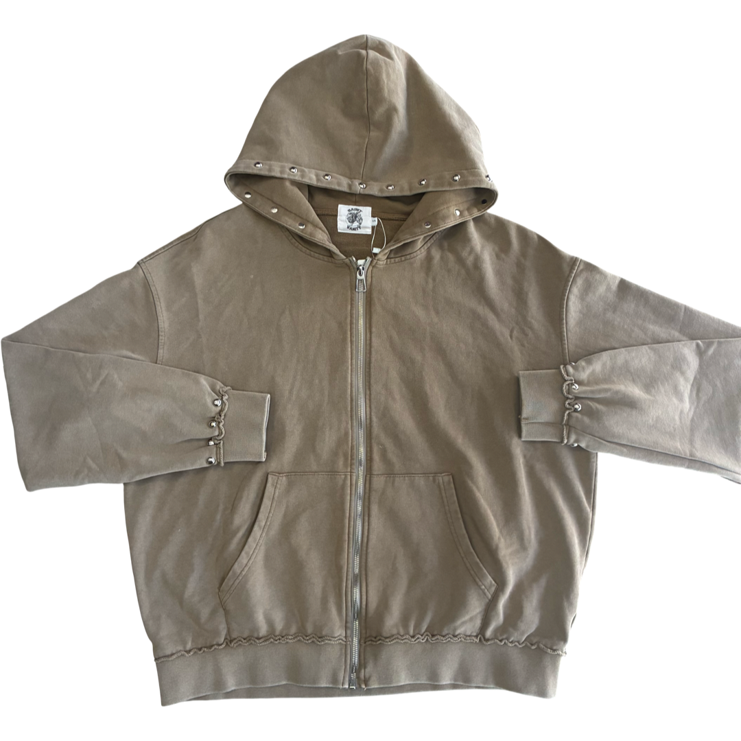 Saint Vanity Cotton Terry Zip Up Hoodie (Brown)