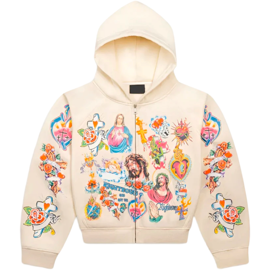 Righteous "Risen King" Cropped Zip Up (Cream)