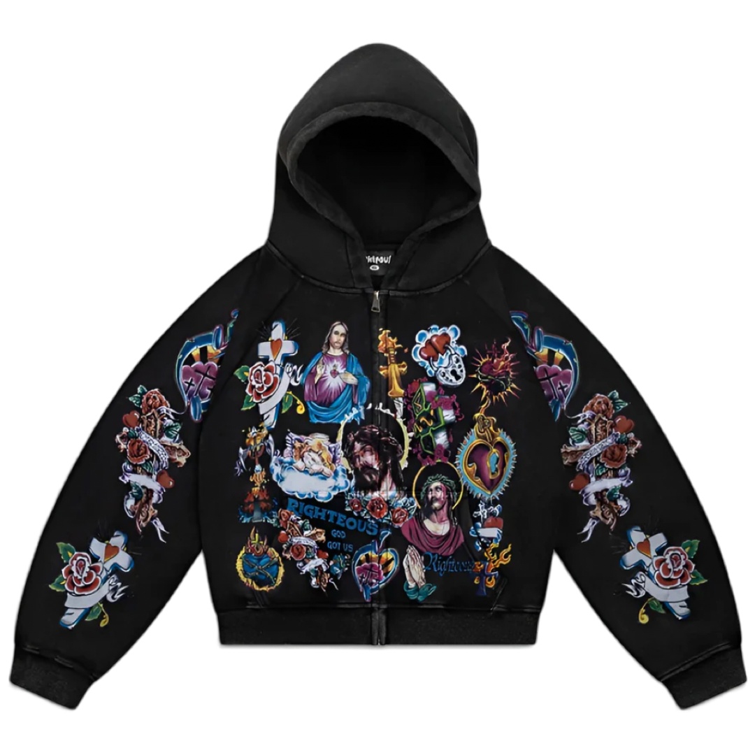 Righteous "Risen King" Cropped Zip Up (Black)