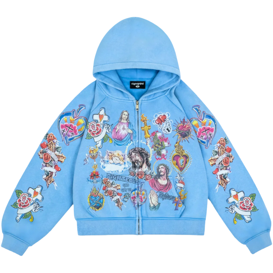 Righteous "Risen King" Cropped Zip Up (Blue)