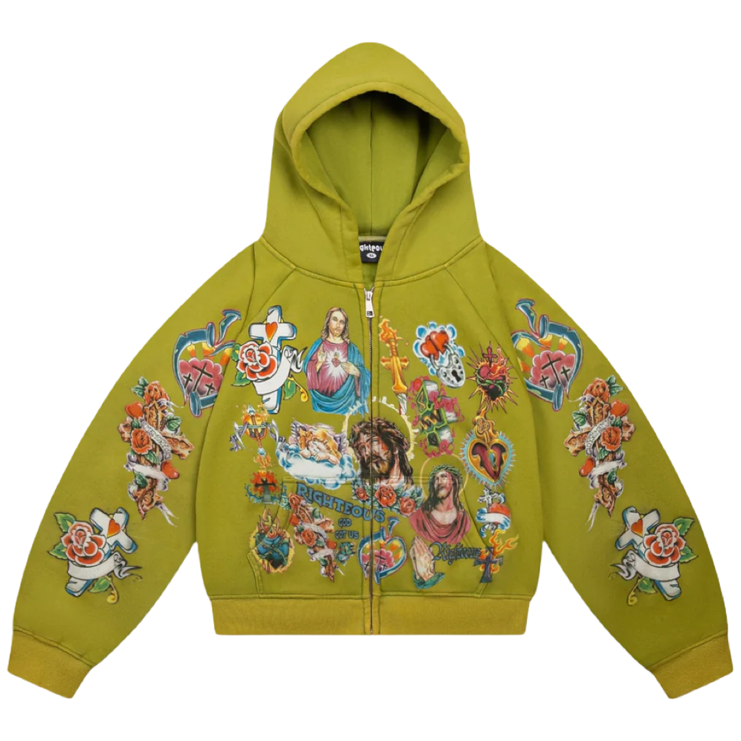 Righteous "Risen King" Cropped Zip Up (Green)