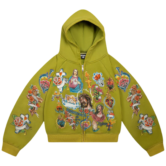 Righteous "Risen King" Cropped Zip Up (Green)