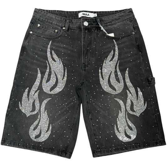 Duaa Thriving Flame Denim Shorts (Black)