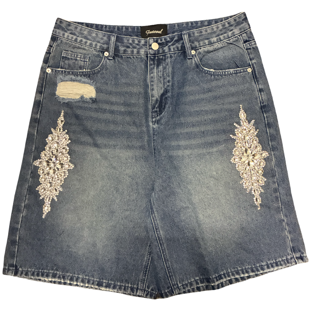 Fraternal Floral Sparkling Blue Jean Shorts