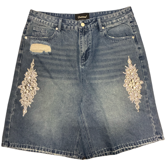 Fraternal Floral Sparkling Blue Jean Shorts