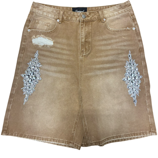 Fraternal Floral Sparkling Tan Jean Shorts