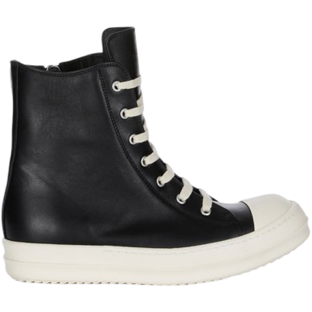 Rick Owen's Leather High Sneaker (Black/Milk/Milk)