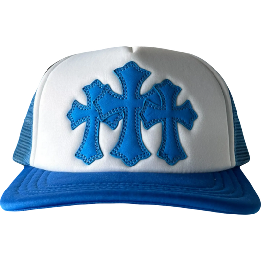 Chrome Hearts 'Triple Cross' Trucker Hat (White/Blue)