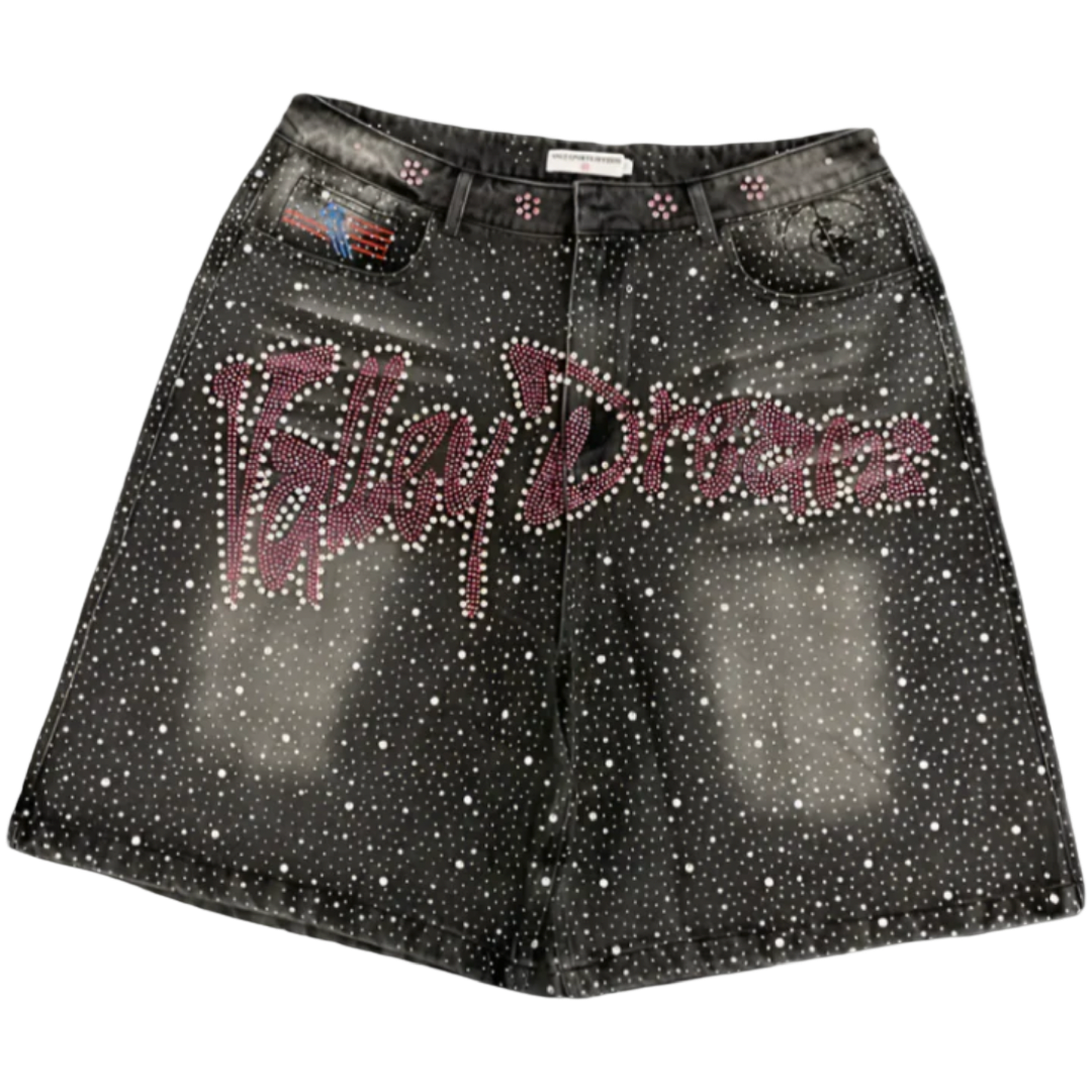 Vale Valley Dreams Crystal Denim Shorts (Black)