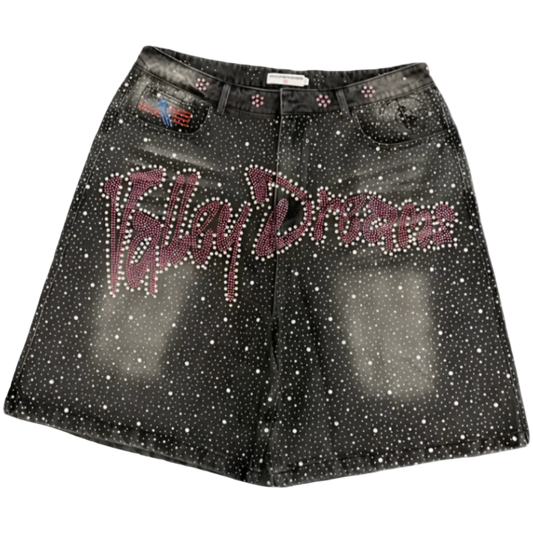 Vale Valley Dreams Crystal Denim Shorts (Black)