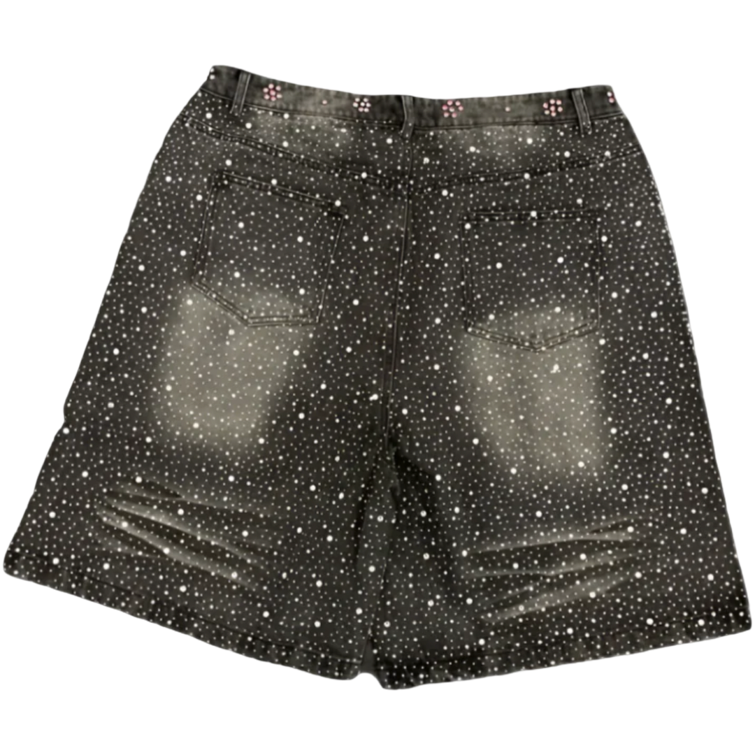 Vale Valley Dreams Crystal Denim Shorts (Black)