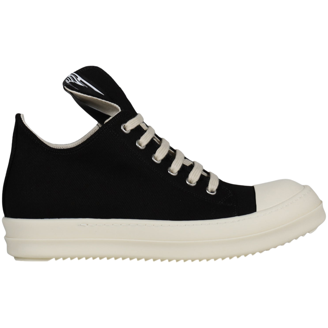 Rick Owens Hollywood Canvas Low Sneaker (Black/Milk/Milk)