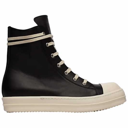 Rick Owens Leather High Sneakers (Black/Milk)